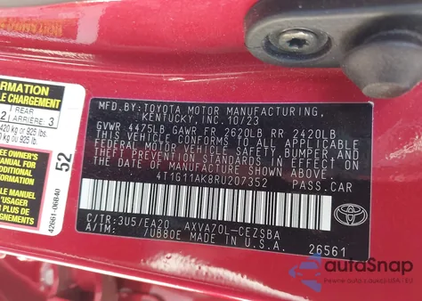 2024 Toyota Camry Se z USA, uszkodzony, nr VIN 4T1G11AK8RU207352